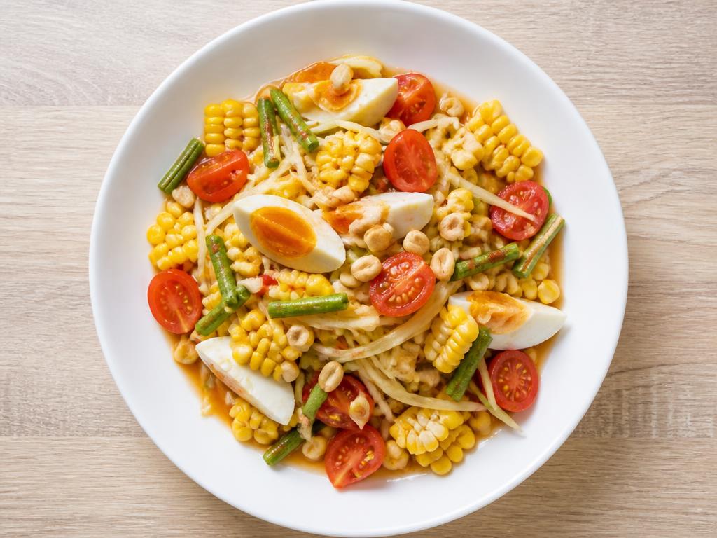 Spicy corn salad with salted egg
