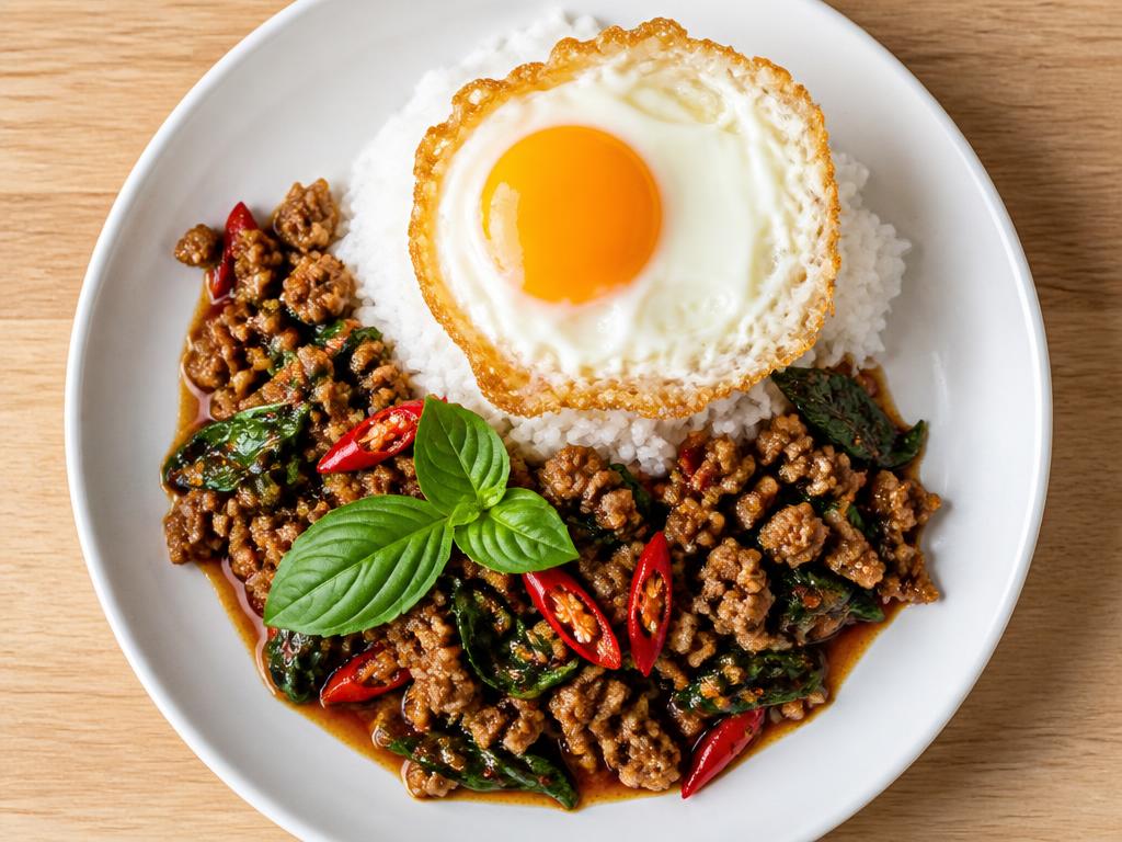 Stir-fried basil with rice